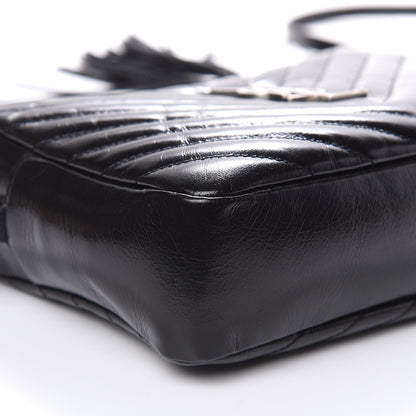 Saint Laurent Cracked Shiny Calfskin Matelasse Monogram Lou Camera Bag Black 8 of 9