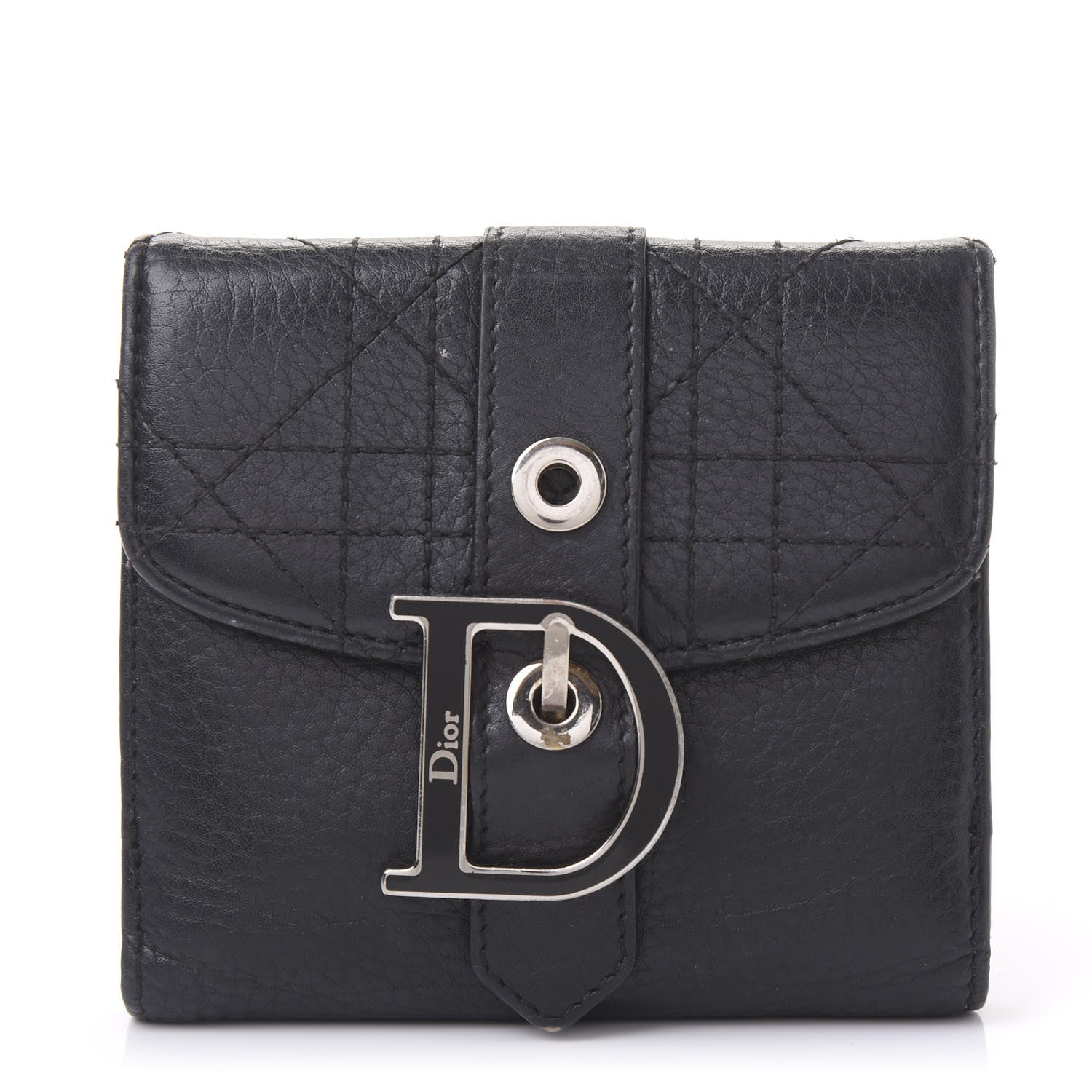 Christian Dior Grained Calfskin Cannage D Flap Wallet Black 2 of 10