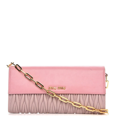 Miu Miu Nappa Matelasse Bi-Color Wallet On Chain Rosa Mughetto 1 of 8