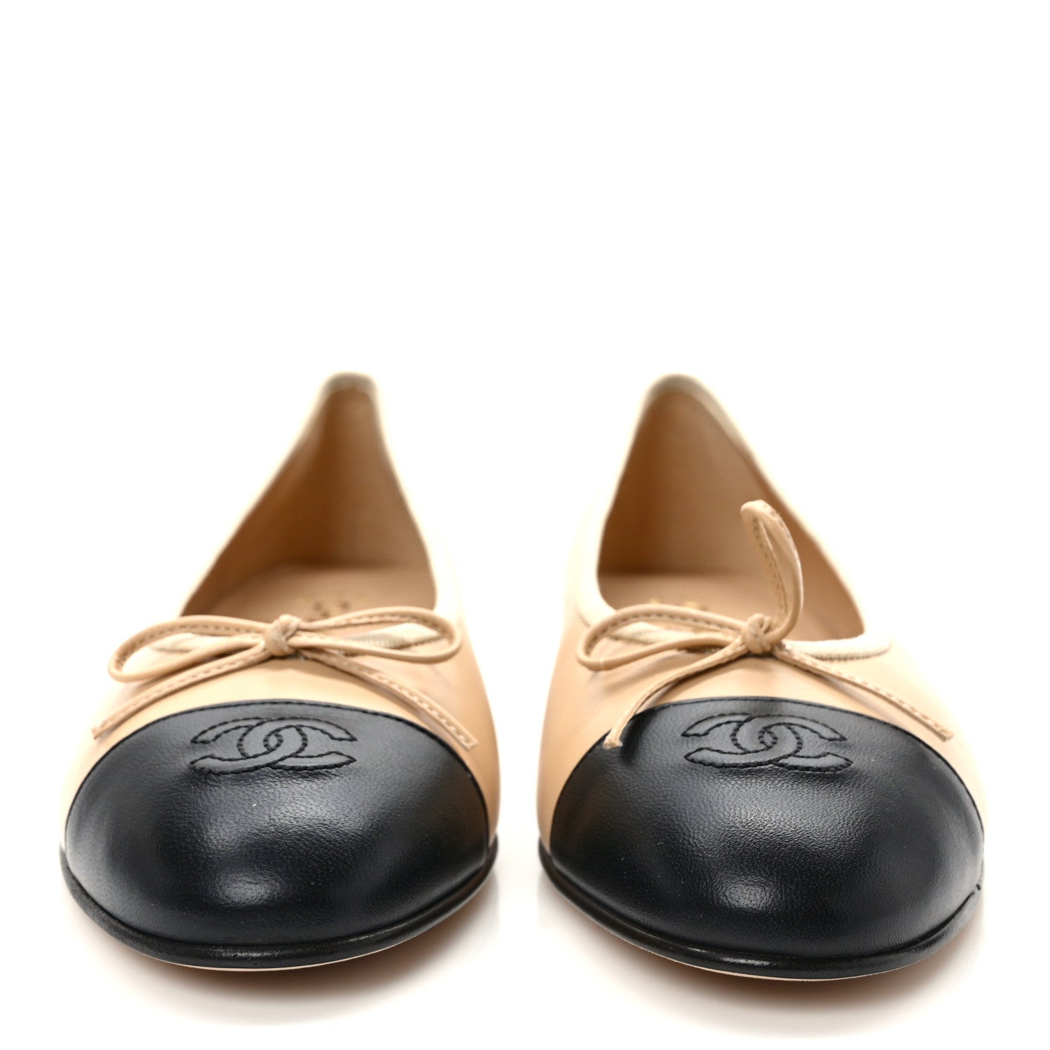 Chanel Lambskin Cap Toe CC Ballerina Flats 41 Beige Black 2 of 9