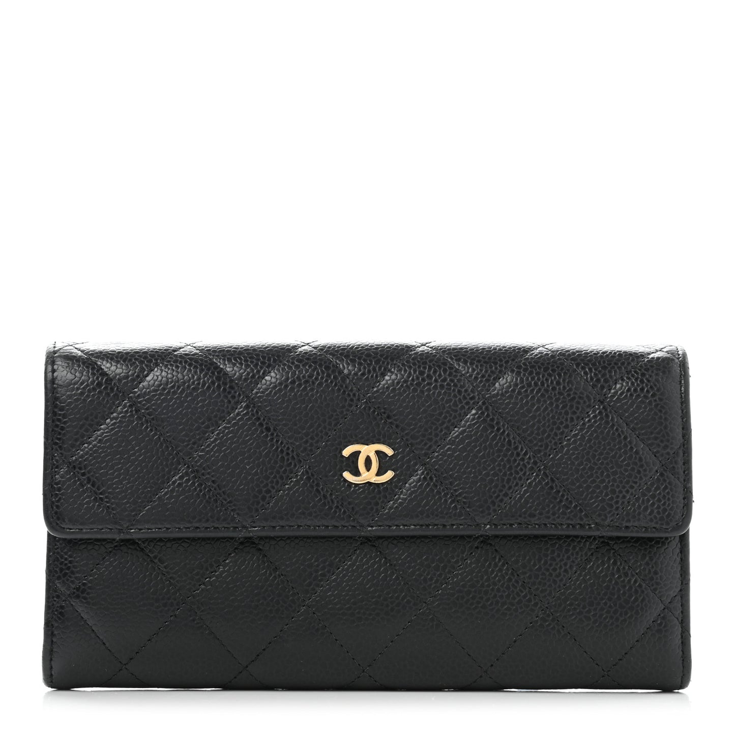Caviar Quilted Large Gusset Flap Wallet Black
