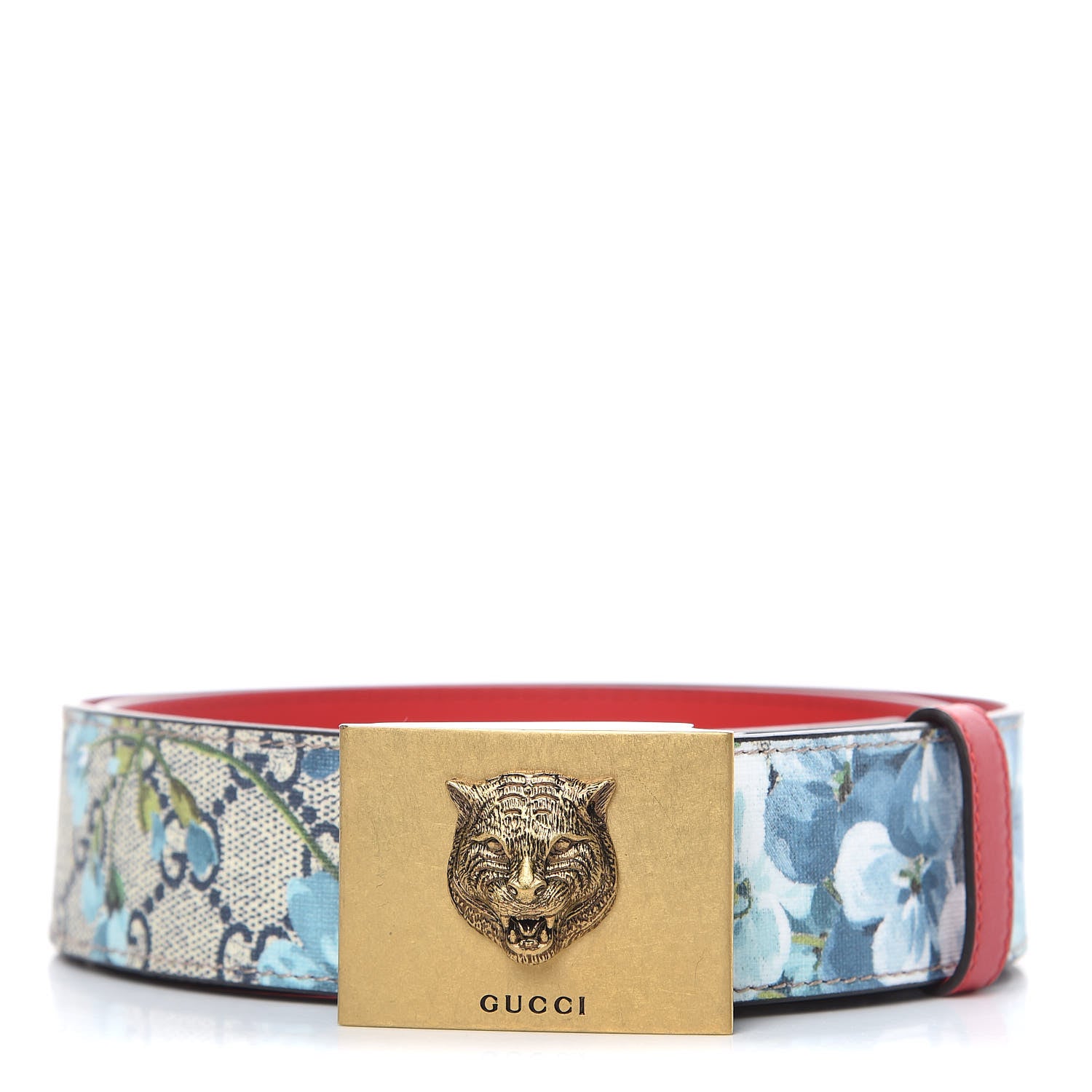Gucci GG Plus Monogram Blooms Plaque Belt 90 36 Blue 1 of 6