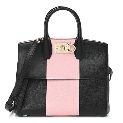 Salvatore Ferragamo Calfskin Studio Top Handle Bag Black Pink 1 of 10