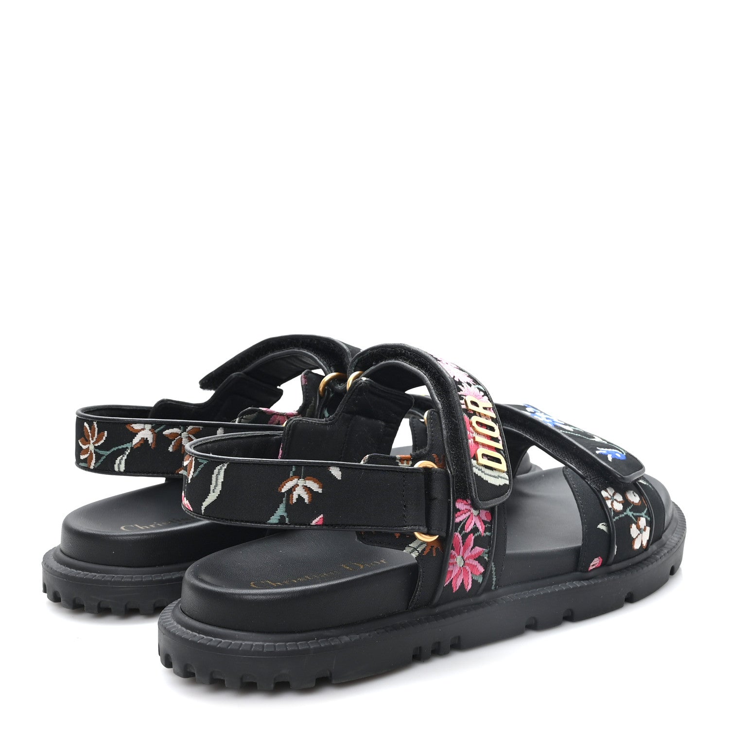 Christian Dior Technical Fabric Petites Fleurs Print Dioract Sandals 40 Black Multicolor 5 of 11