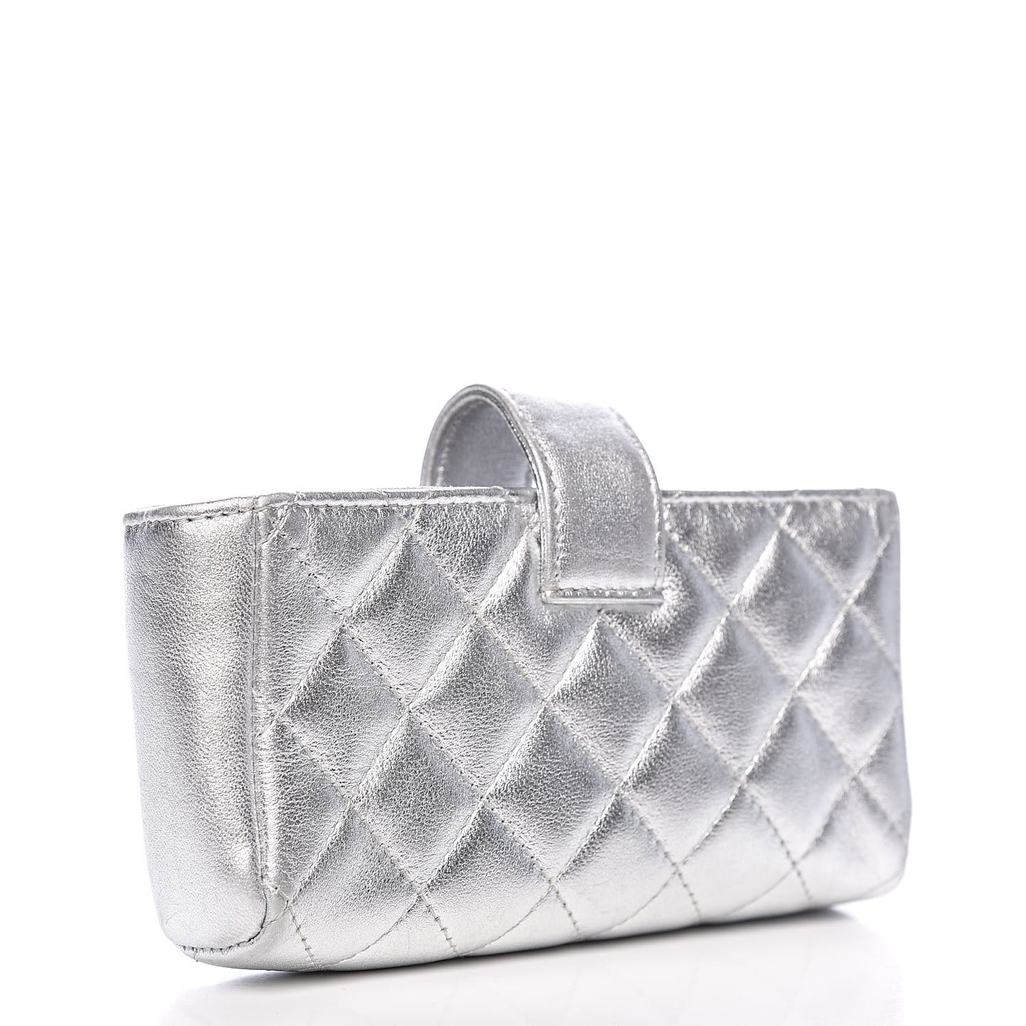 Metallic Lambskin Quilted Mini Phone Holder Clutch Silver