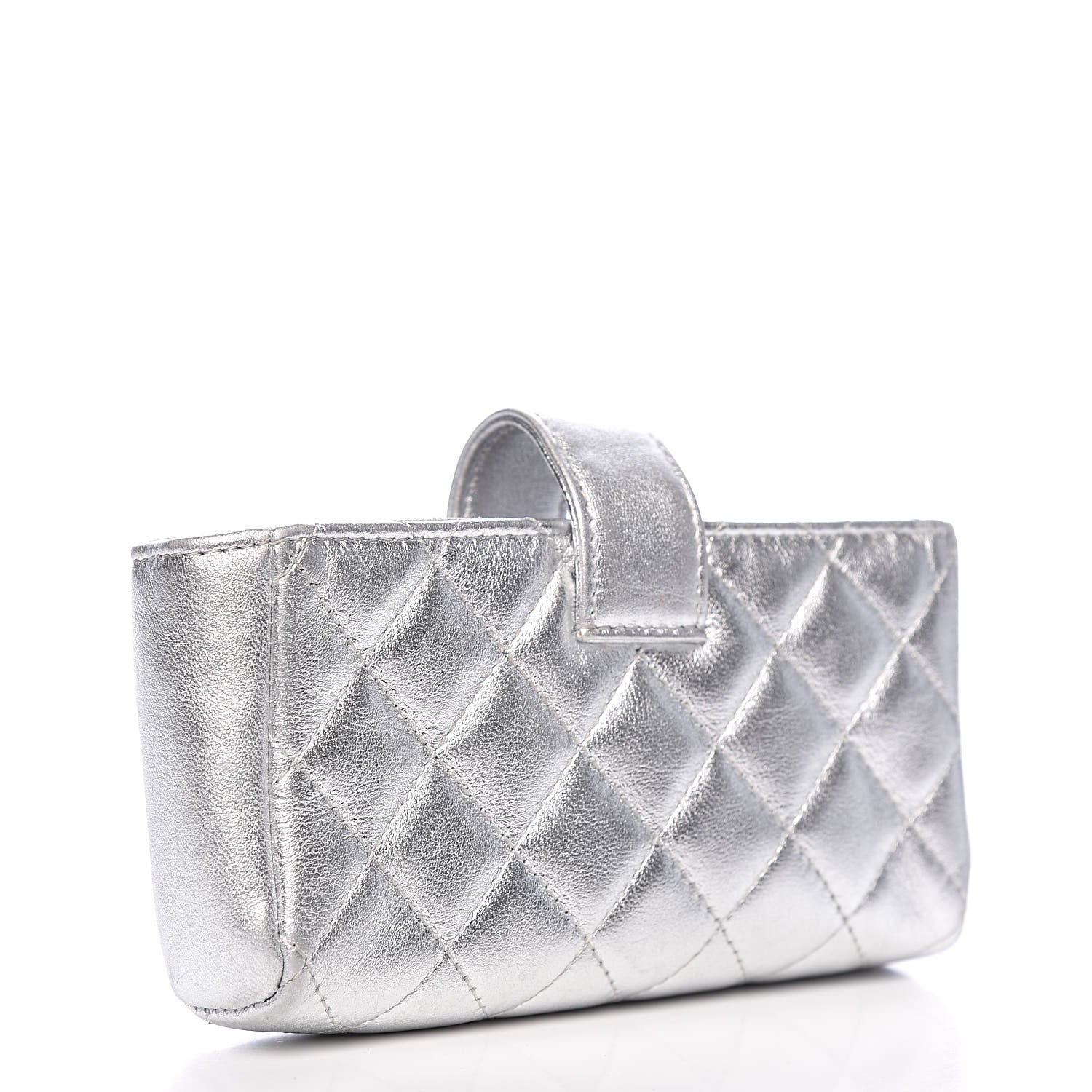 Chanel Metallic Lambskin Quilted Mini Phone Holder Clutch Silver 3 of 10