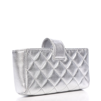 Chanel Metallic Lambskin Quilted Mini Phone Holder Clutch Silver 3 of 10