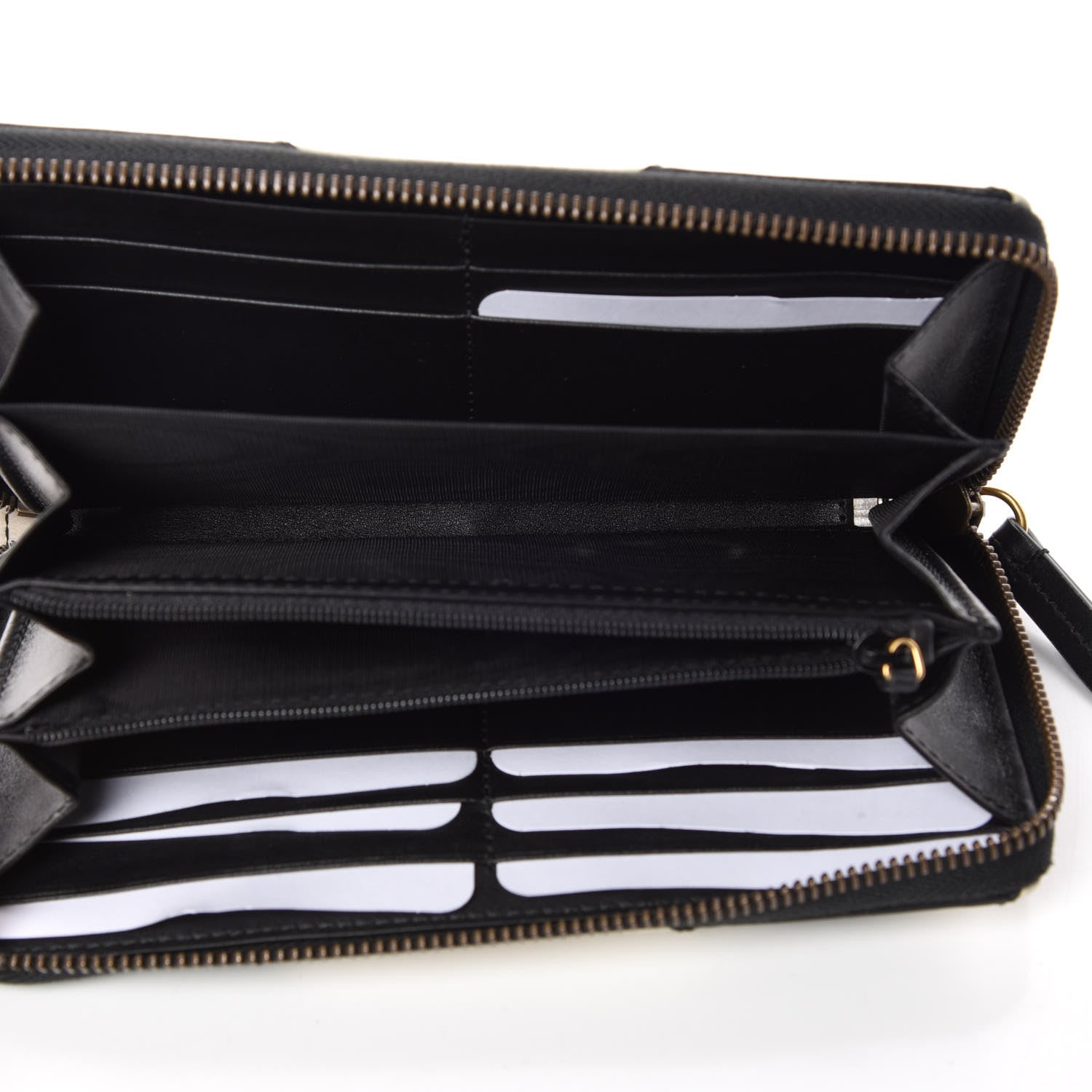 Gucci Calfskin Matelasse GG Marmont Zip Around Wallet Black White 5 of 9
