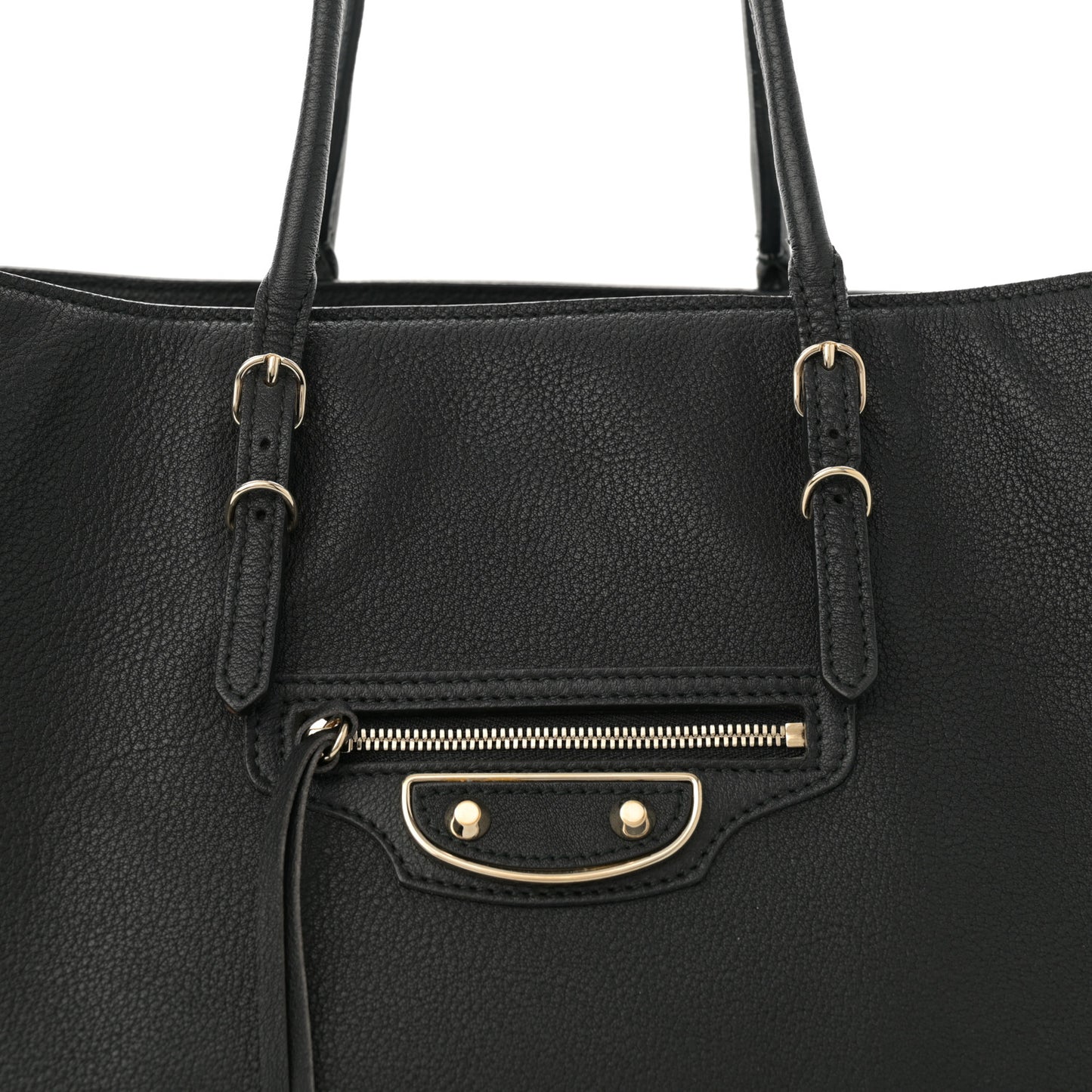 Grained Calfskin Silver Metallic Edge Hardware Papier A4 Tote Black