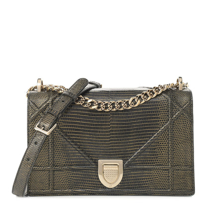 Christian Dior Lizard Medium Diorama Flap Bag Black Gold 1 of 13