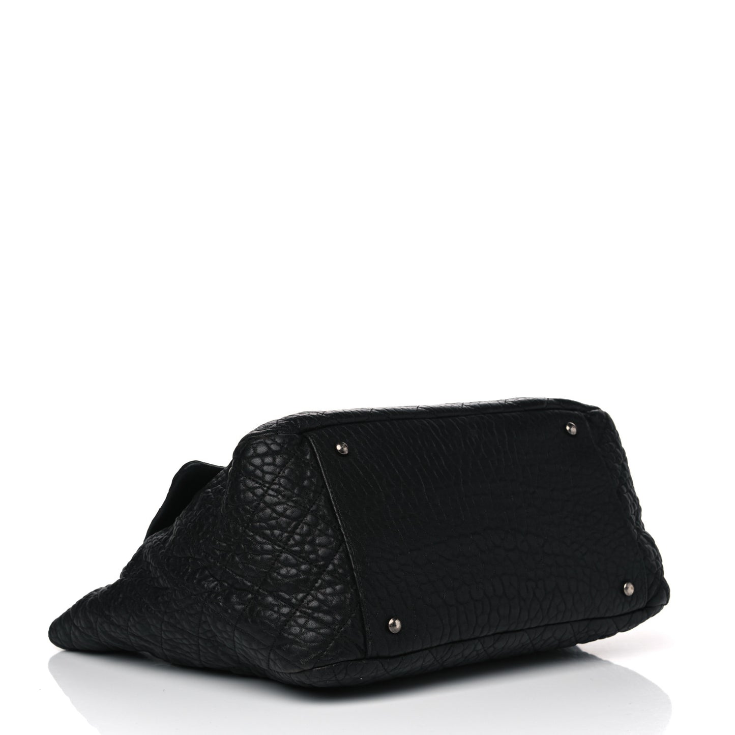 Crumpled Lambskin Quilted Large Tote Black