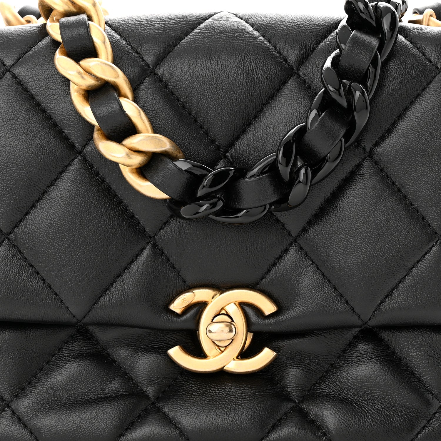 Chanel Lambskin Quilted Mini Lacquered Chain Flap Black 8 of 11