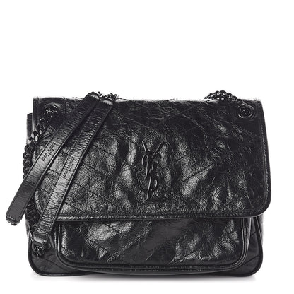 Saint Laurent Crinkled Calfskin Matelasse Monogram Medium Niki Chain Satchel Black 1 of 9