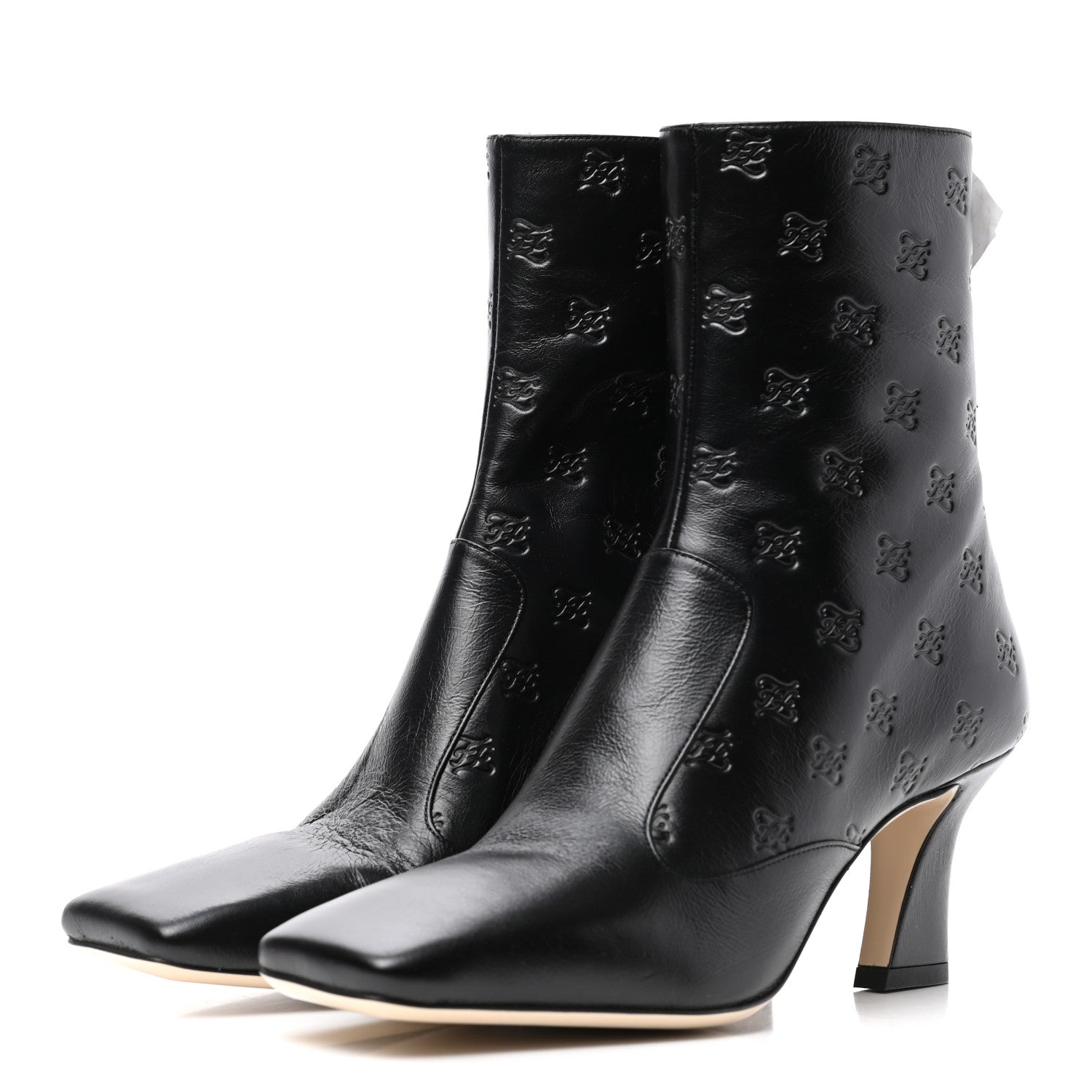 Fendi Vitello Karligraphy Embossed FFreedom Ankle Boots 36 Black 2 of 8