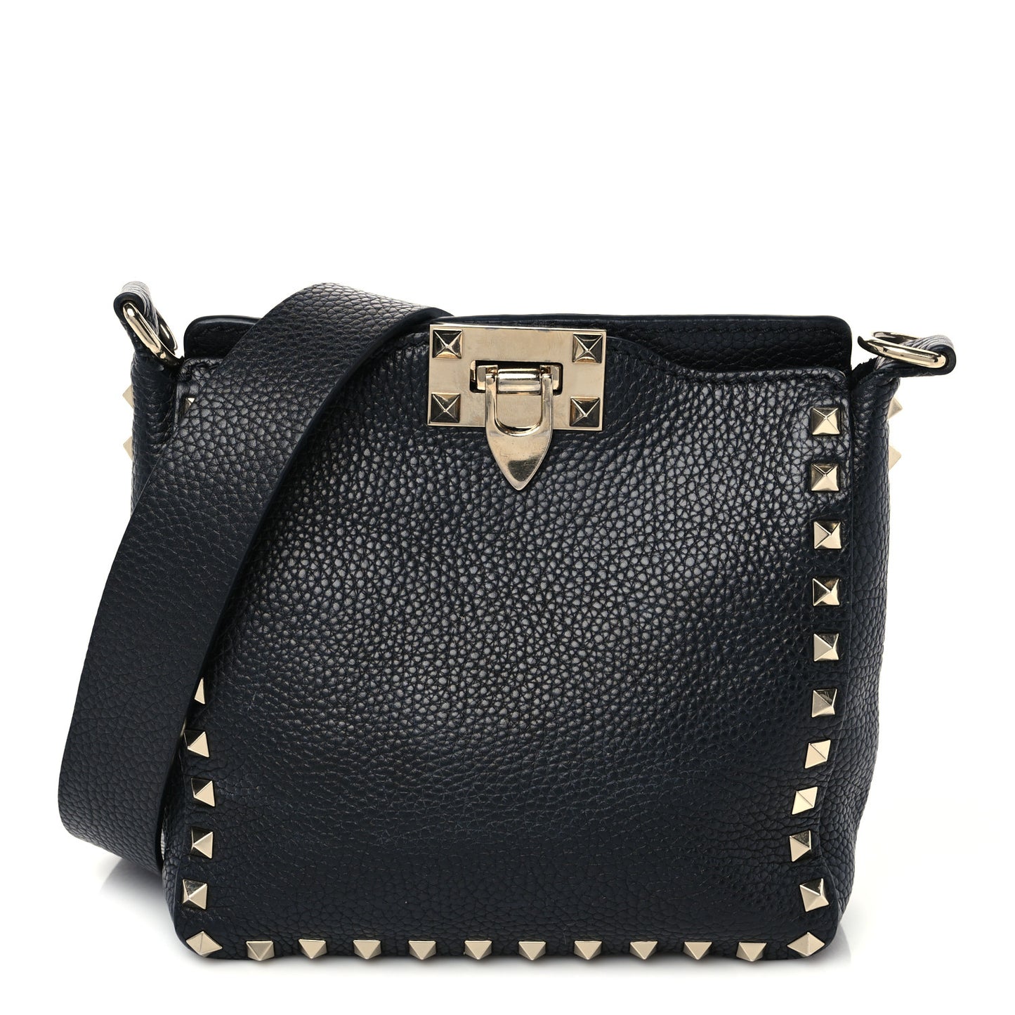 Pebbled Calfskin Mini Rockstud Flip-Lock Messenger Bag Black