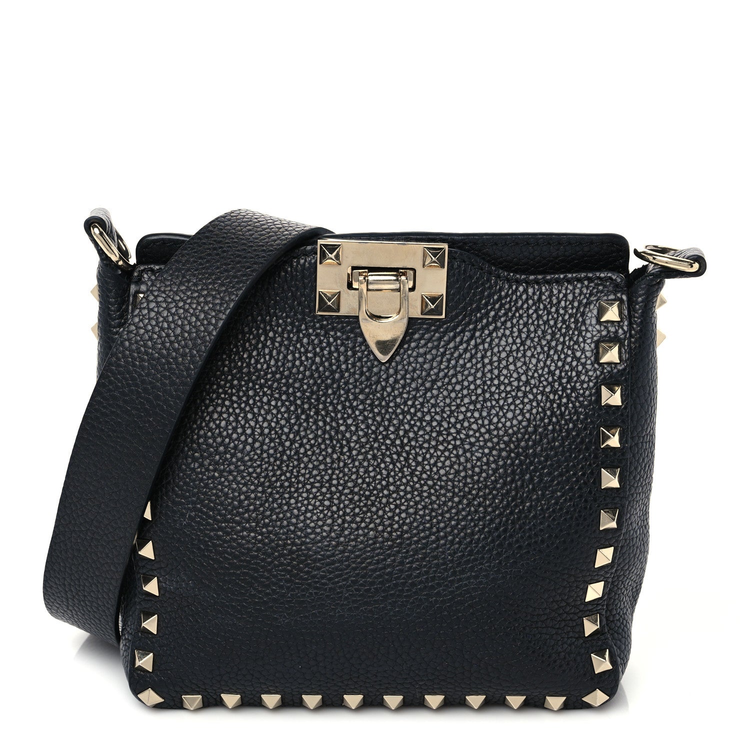 Valentino Garavani Pebbled Calfskin Mini Rockstud Flip-Lock Messenger Bag Black 1 of 8