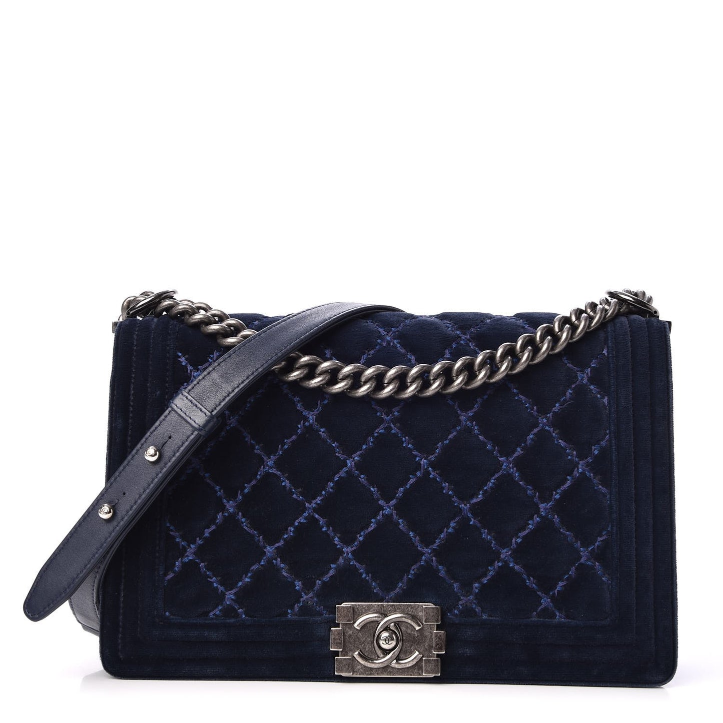 Velvet Tweed Quilted New Medium Boy Flap Dark Navy Blue