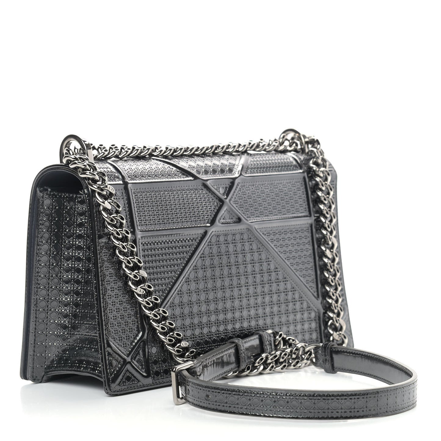 Metallic Calfskin Micro-Cannage Medium Diorama Flap Bag Graphite