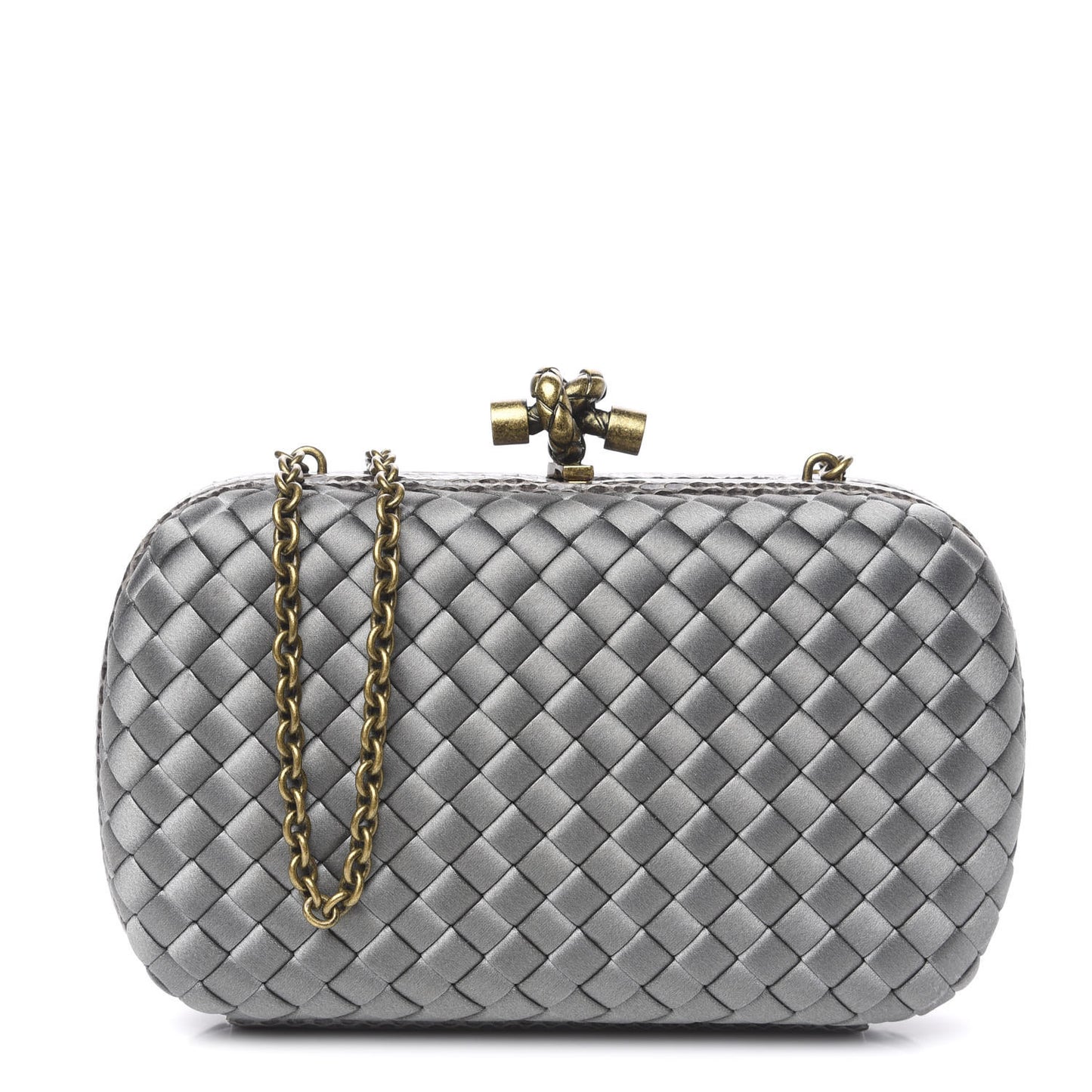Satin Ayers Intrecciato Chain Knot Clutch Grey