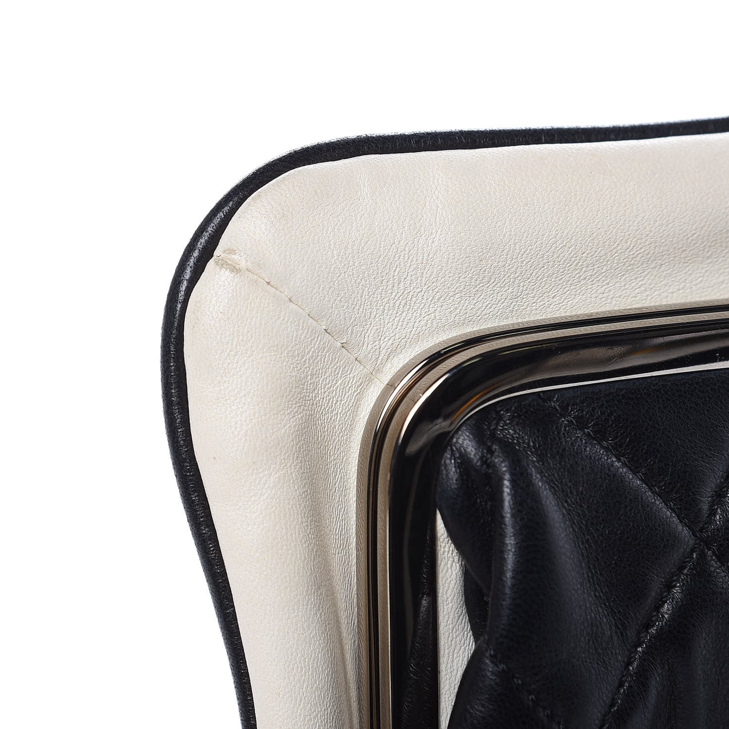 Lambskin Quilted Pearl Kiss Lock Clutch Black White