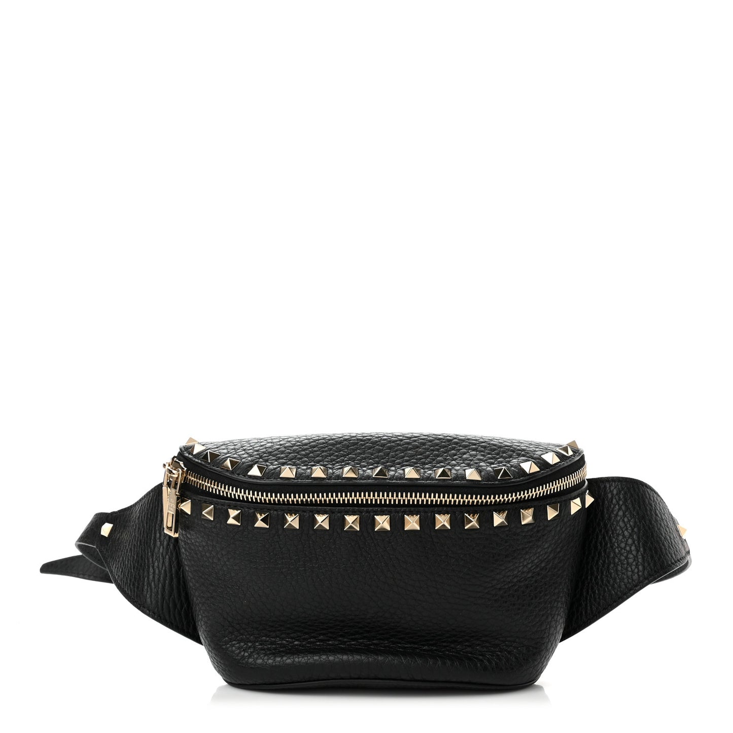 Grainy Calfskin Rockstud Belt Bag Black