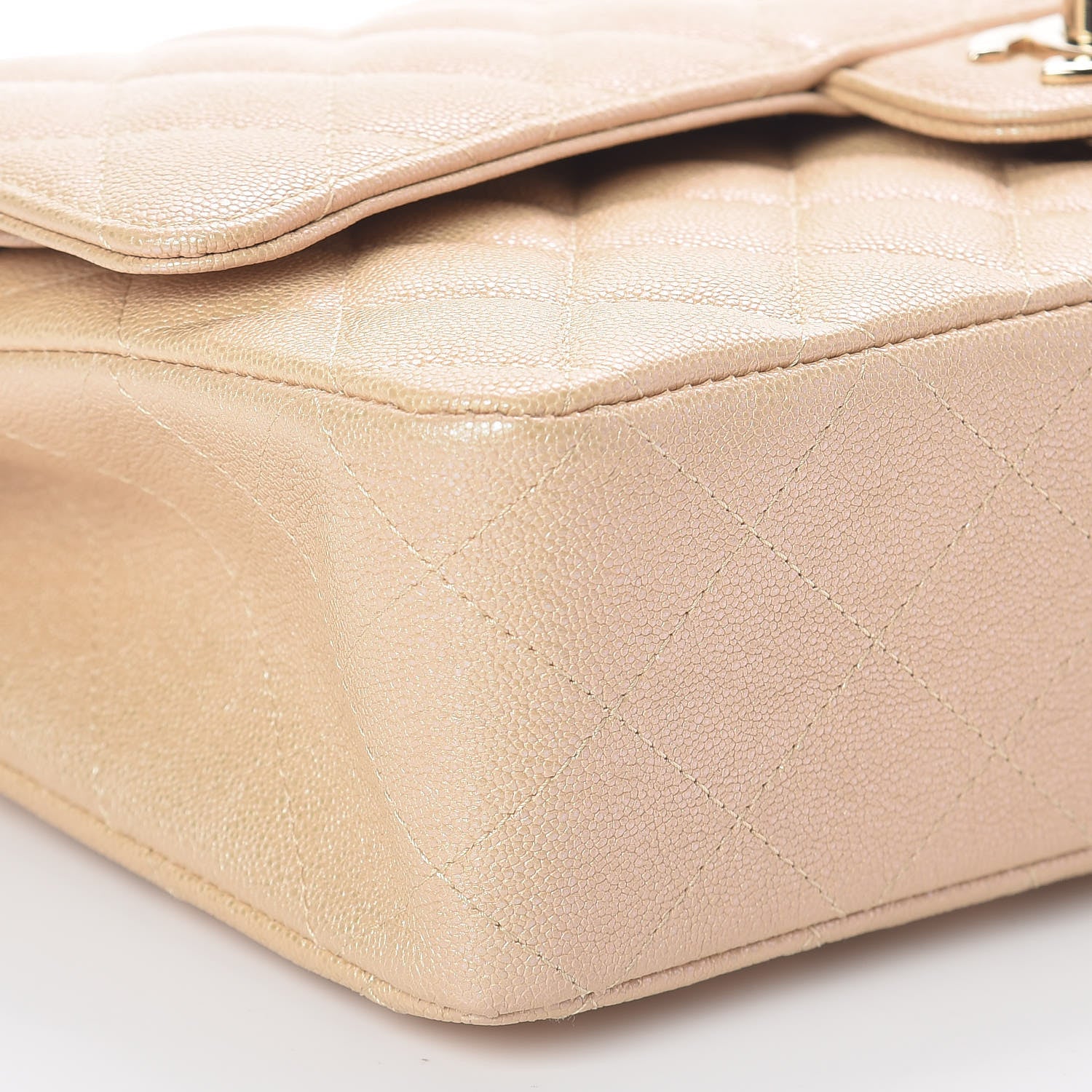 Chanel Iridescent Caviar Quilted Medium Double Flap Beige 8 of 10