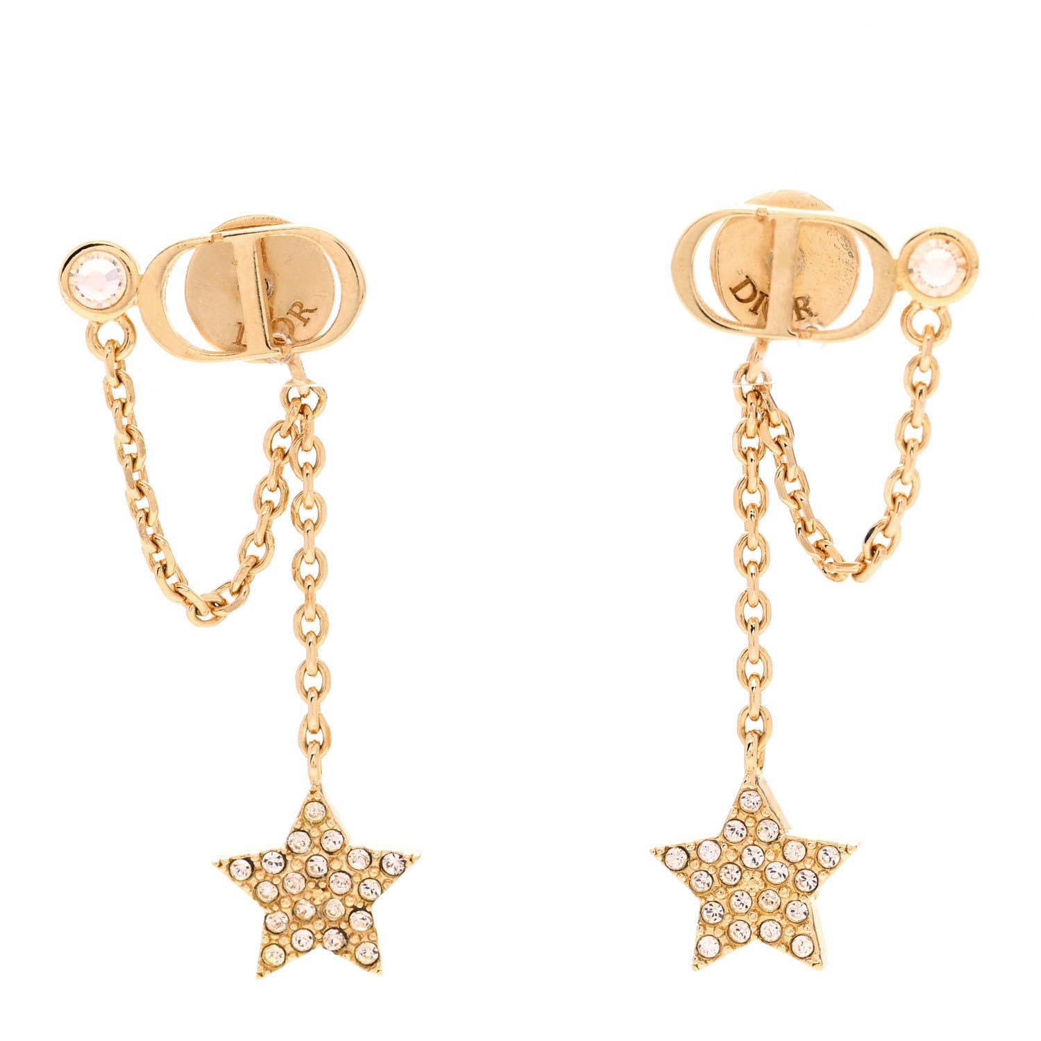 Christian Dior Crystal Star CD J'Adior Dangle Earrings Gold 1 of 4