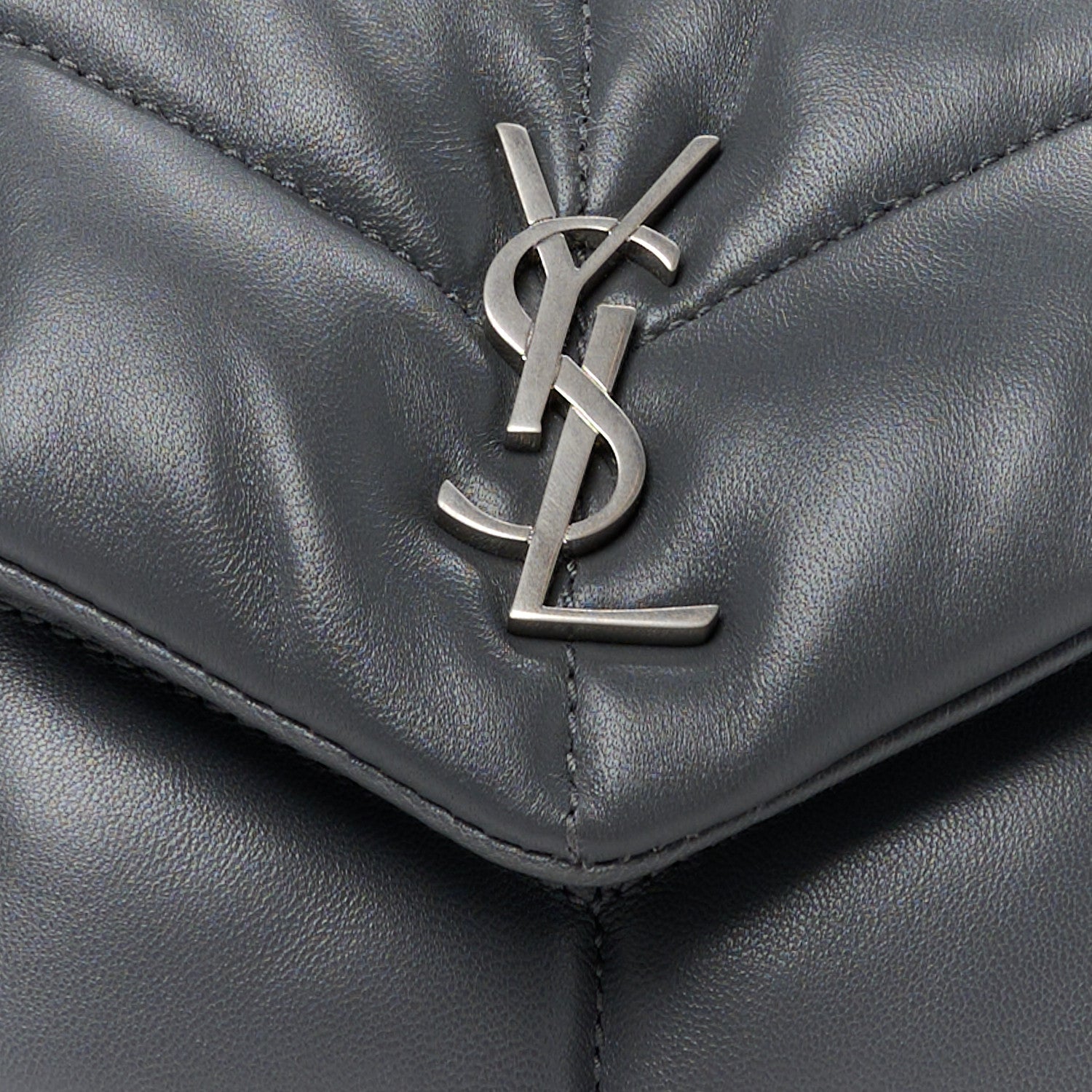 Saint Laurent Lambskin Quilted Toy Loulou Puffer Monogram Chain Satchel Storm 9 of 11