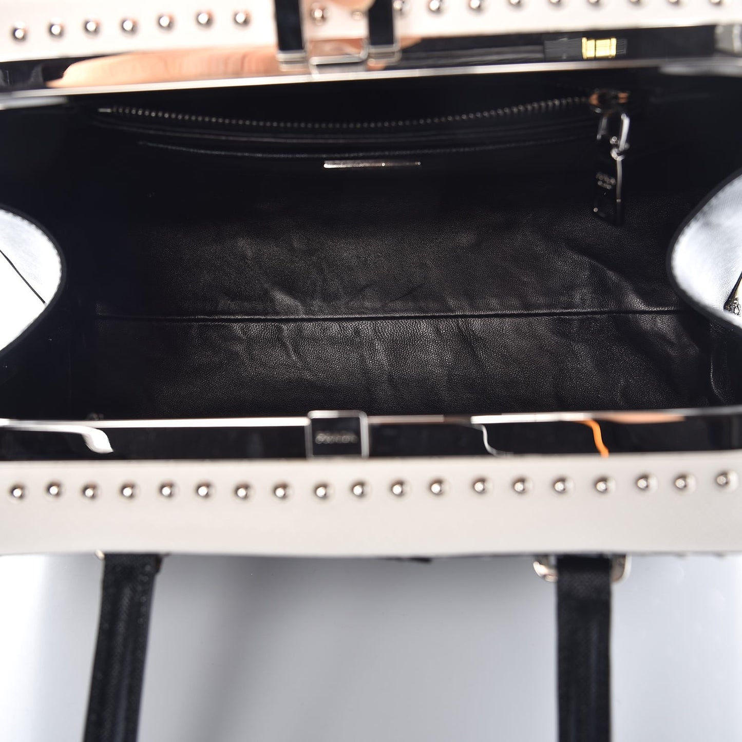 Saffiano Studded Pyramid Bag Black White
