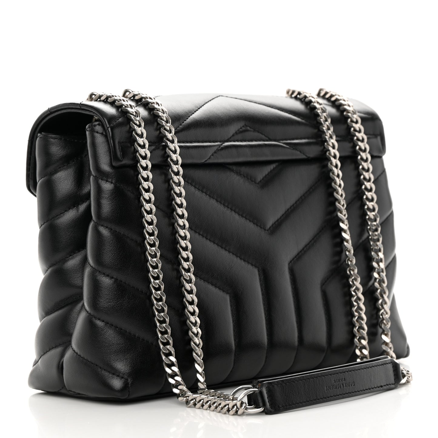 Calfskin Y Quilted Monogram Small Loulou Chain Satchel Black