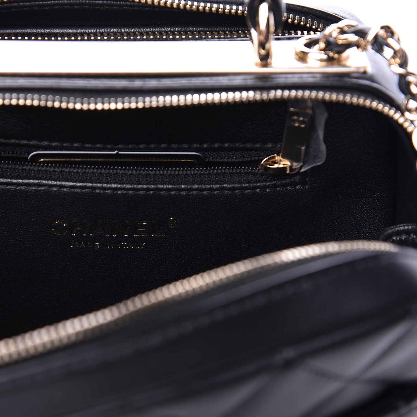 Lambskin Quilted Small Trendy CC Bowling Bag Black