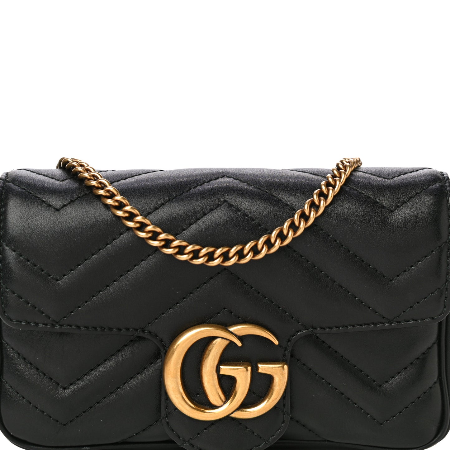 Calfskin Matelasse Super Mini GG Marmont Shoulder Bag Black
