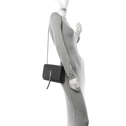 Saint Laurent Calfskin Crocodile Embossed Medium Classic Monogram Kate Tassel Satchel Storm 2 of 12
