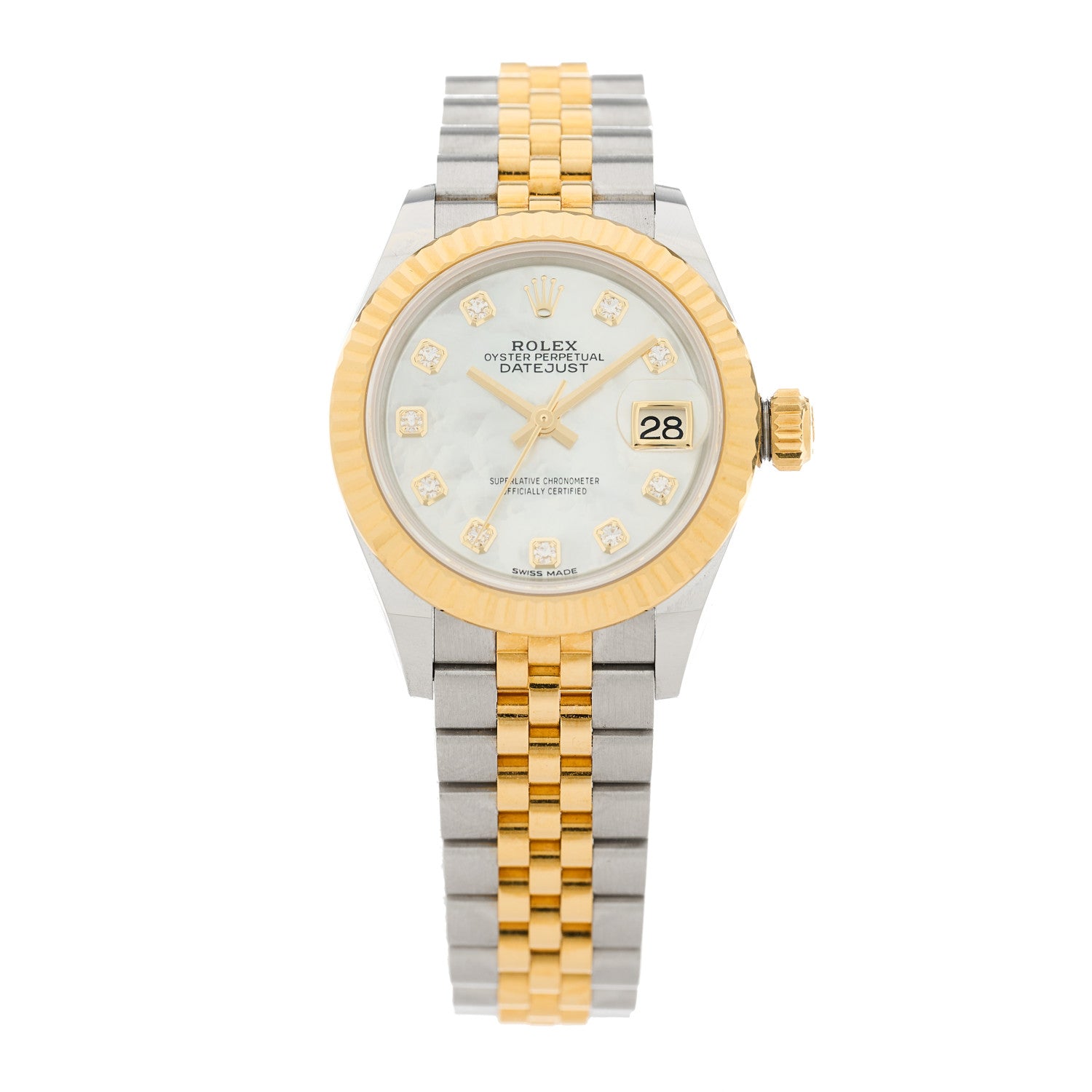 Rolex Stainless Steel 18K Yellow Gold Diamond Mother of Pearl 28mm Oyster Perpetual Datejust Watch 279173 1 of 6