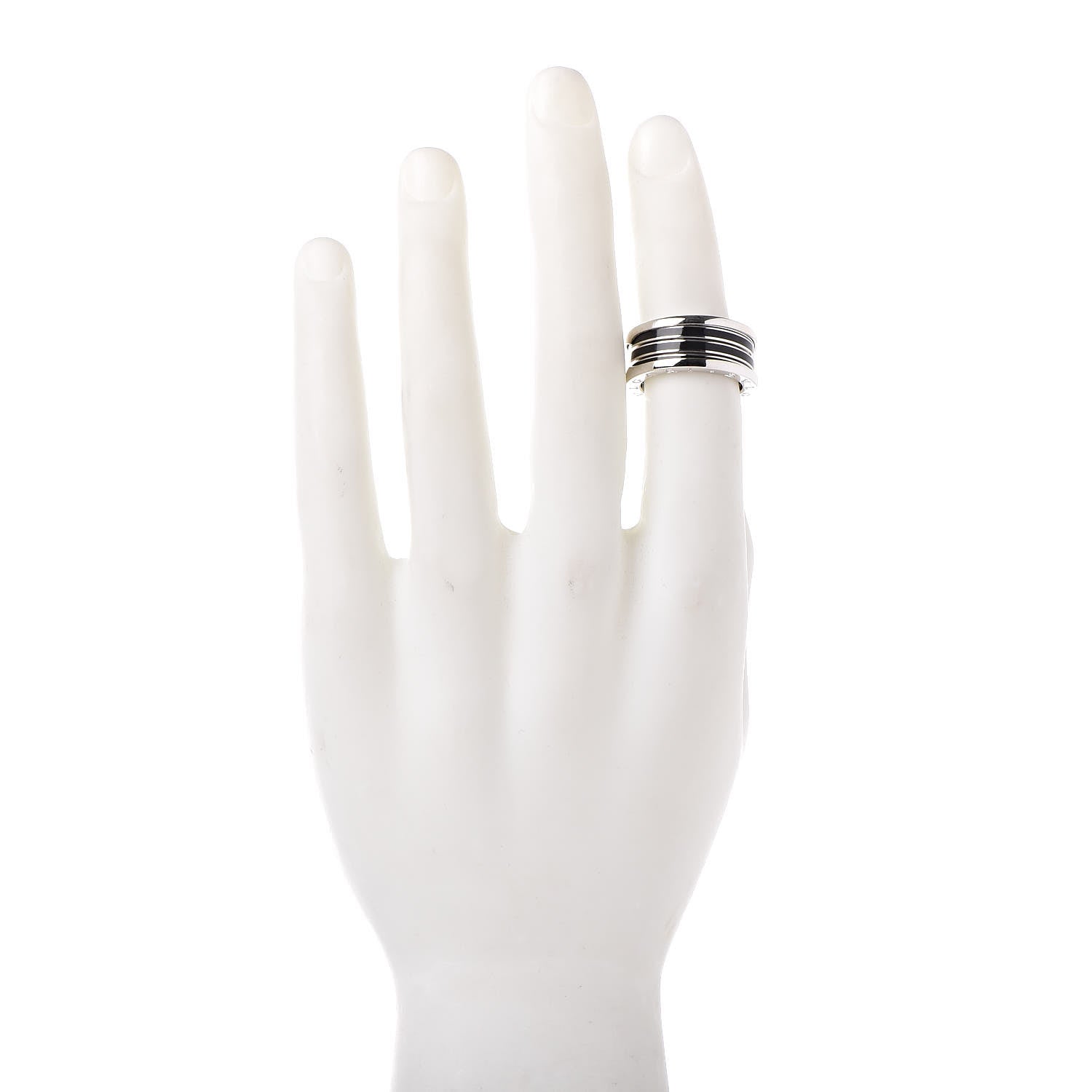 Bulgari 18K White Gold Black Enamel B.Zero1 4 Band Ring 60 9.25 2 of 7