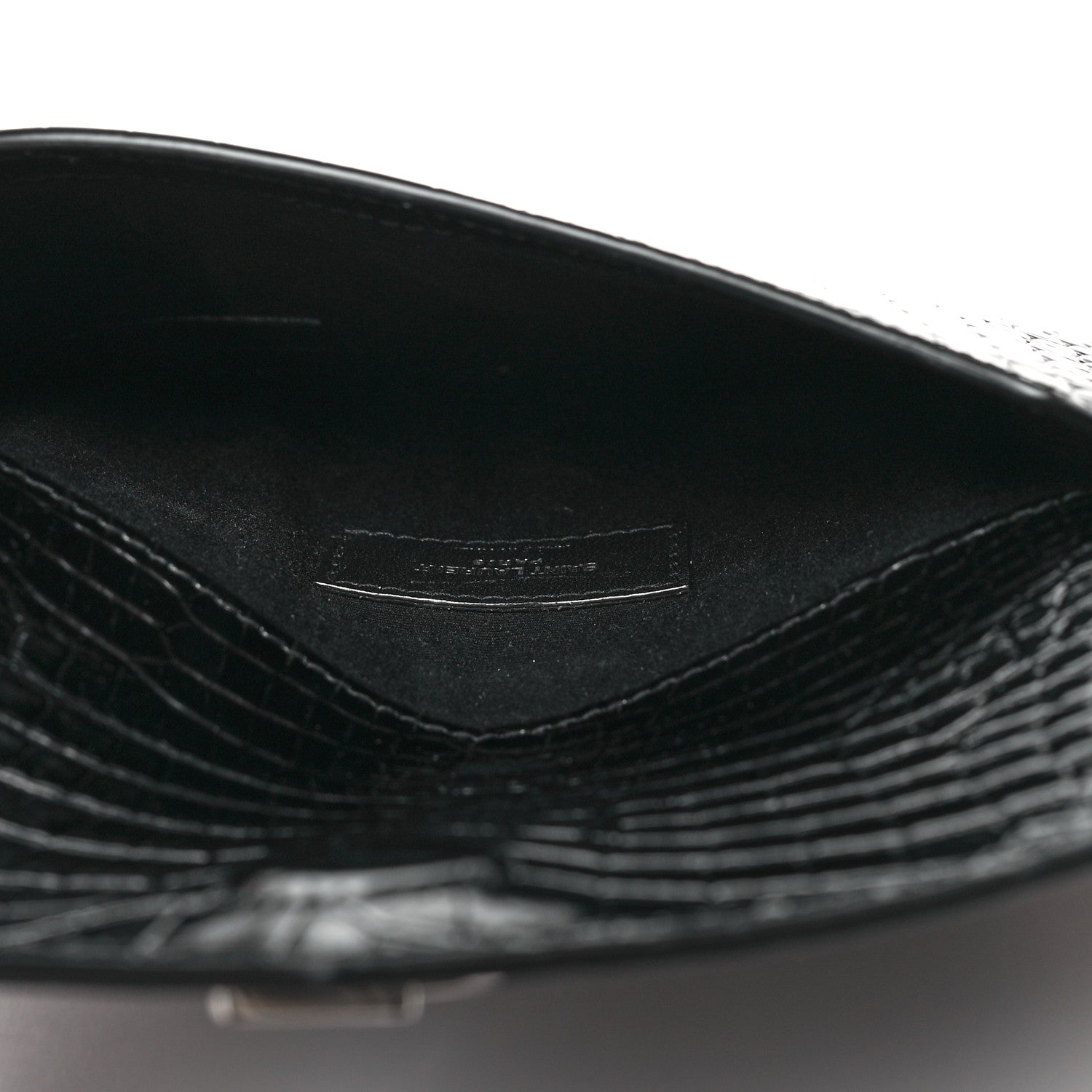 Saint Laurent Calfskin Crocodile Embossed Monogram Uptown Baby Pouch Black 4 of 6