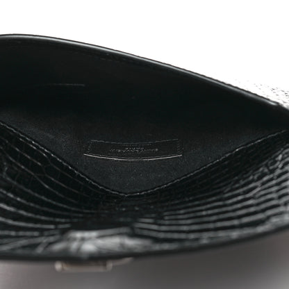 Saint Laurent Calfskin Crocodile Embossed Monogram Uptown Baby Pouch Black 4 of 6
