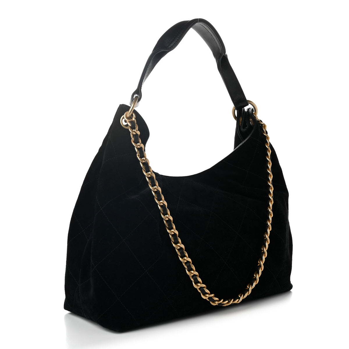 Suede Calfskin Lambskin Quilted Maxi Hobo Black