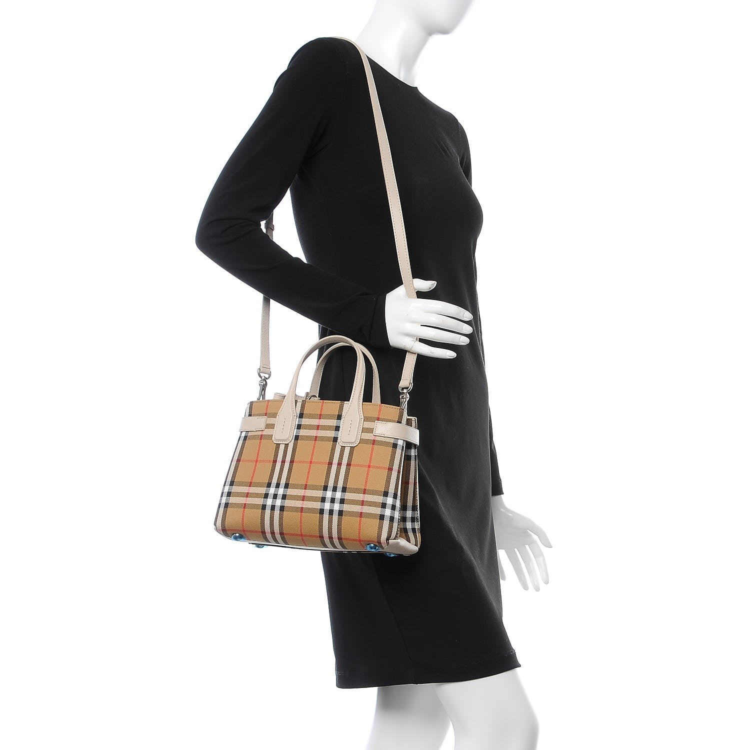 Burberry Goatskin Vintage Check Small Banner Tote Limestone 2 of 8