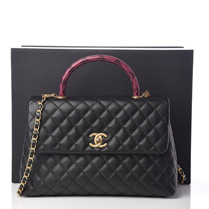 Chanel Caviar Elaphe Quilted Medium Coco Handle Flap Black Burgundy 11 of 11