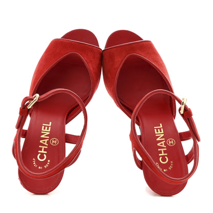 Chanel Kid Suede Sandals 37 Red 2 of 12