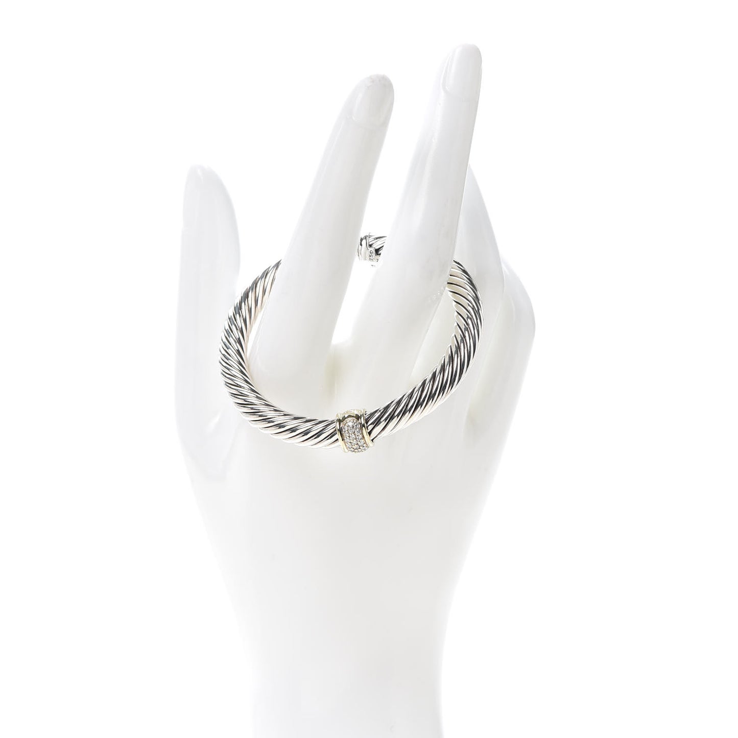 Sterling Silver 18K Yellow Gold Diamond 7mm Cable Classics Station Bracelet