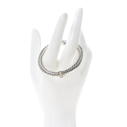 David Yurman Sterling Silver 18K Yellow Gold Diamond 7mm Cable Classics Station Bracelet 2 of 5