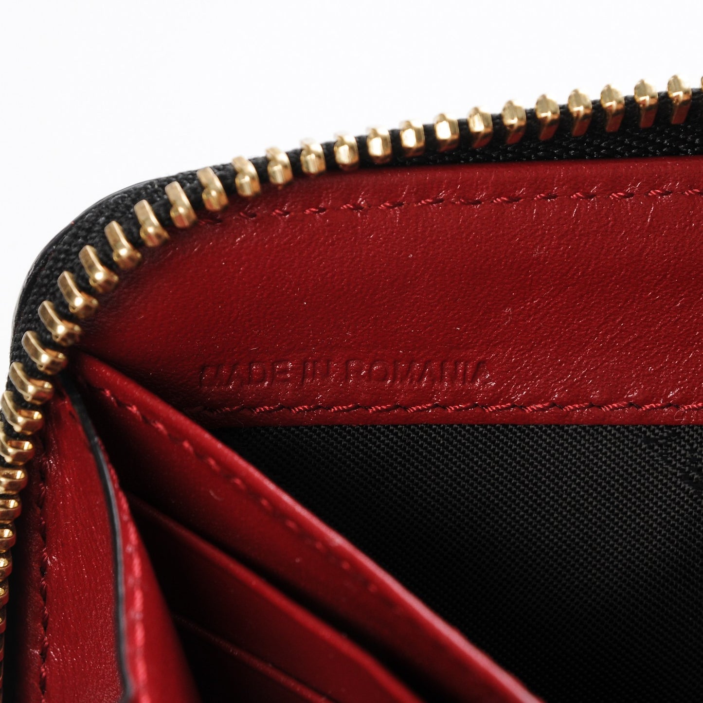 Grainy Calfskin Check Embossed Elmore Zip Around Wallet Red