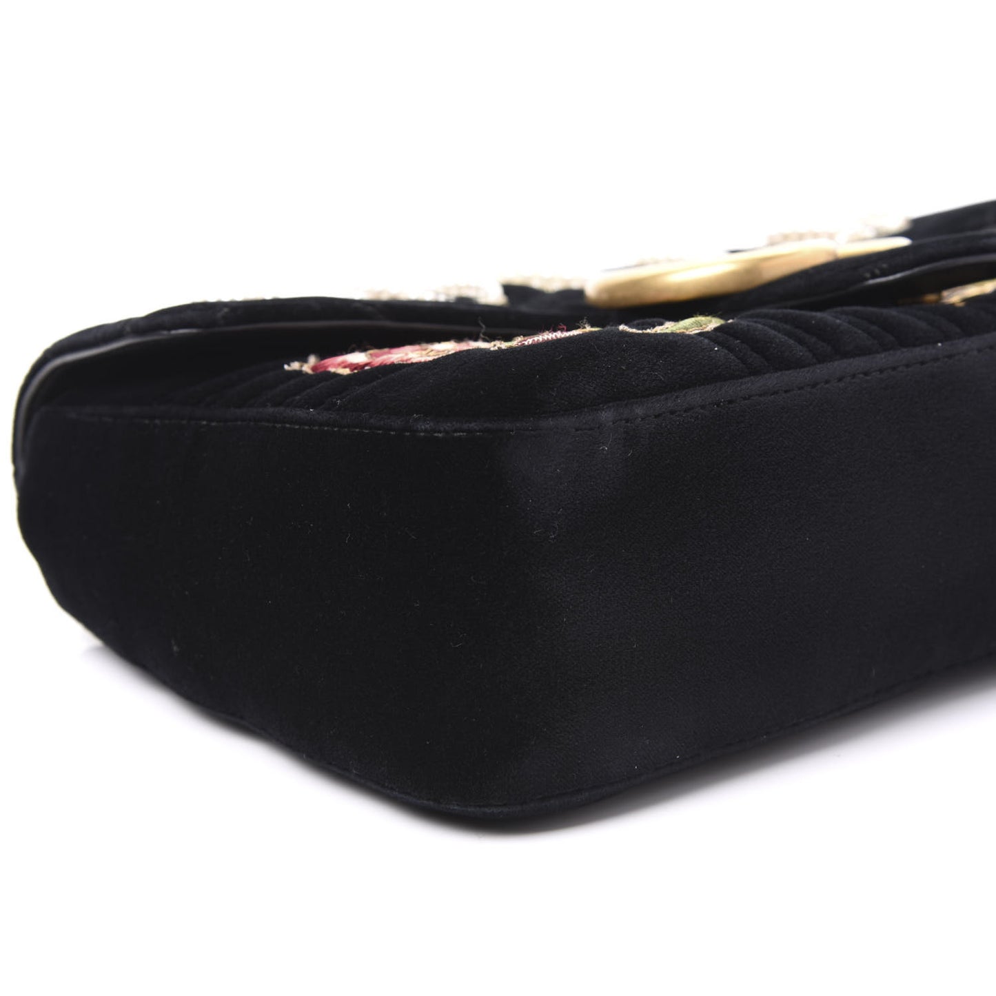 Velvet Matelasse Loved Embroidered Medium GG Marmont Shoulder Bag Black