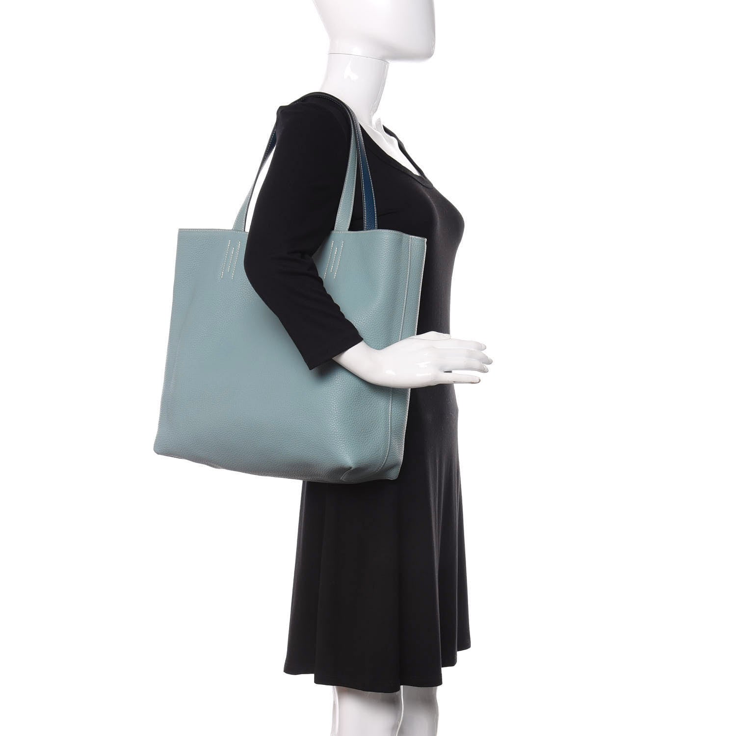 Hermes Taurillon Clemence Double Sens 36 Reversible Tote Ciel Bleu Saphir 2 of 15