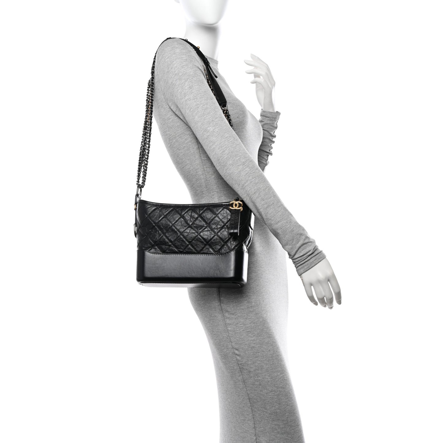 Aged Calfskin Quilted New Medium Gabrielle Hobo Black