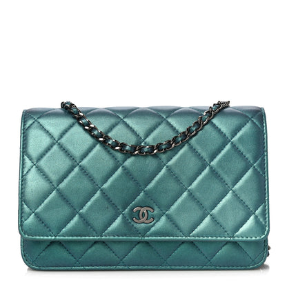 Chanel Iridescent Lambskin Quilted Wallet On Chain WOC Turquoise 1 of 14