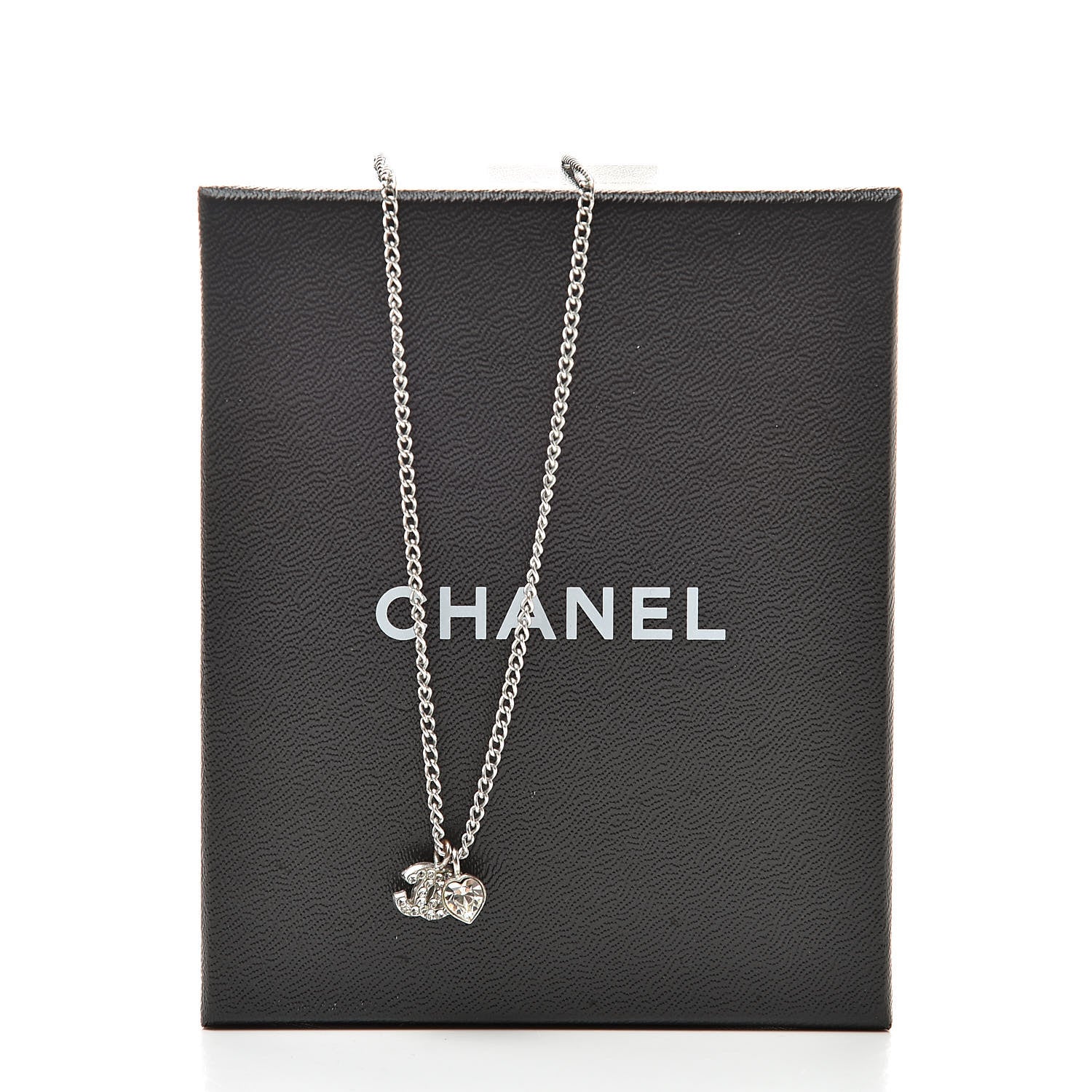 Chanel Crystal Mini Heart CC Necklace Silver 6 of 6