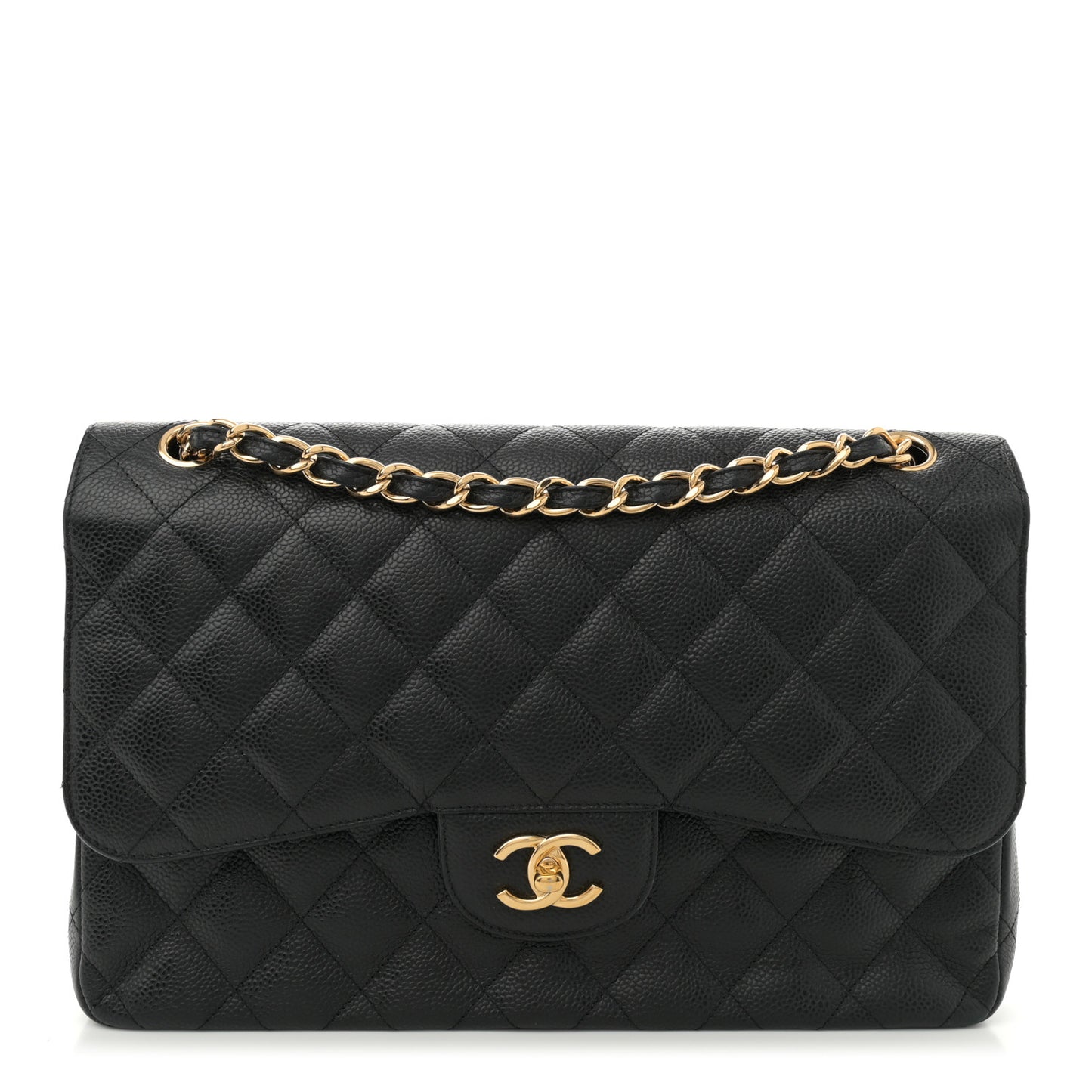 Caviar Quilted Jumbo Double Flap Black